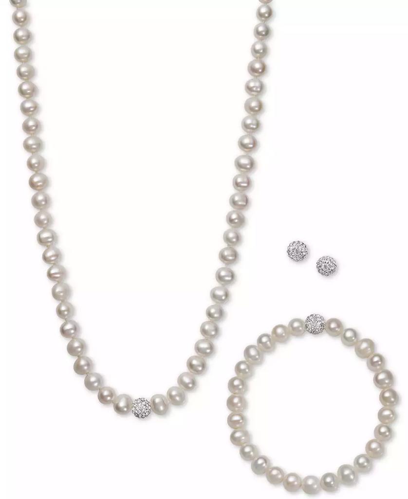 Belle de Mer White, Gray or Pink Cultured Freshwater Pearl (7mm) & Crystal Collar Jewelry Set