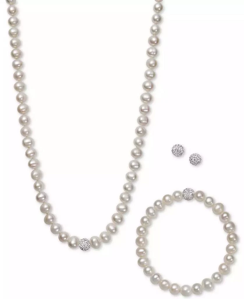 Macy's White, Gray or Pink Cultured Freshwater Pearl (7mm) & Crystal Collar Jewelry Set 1