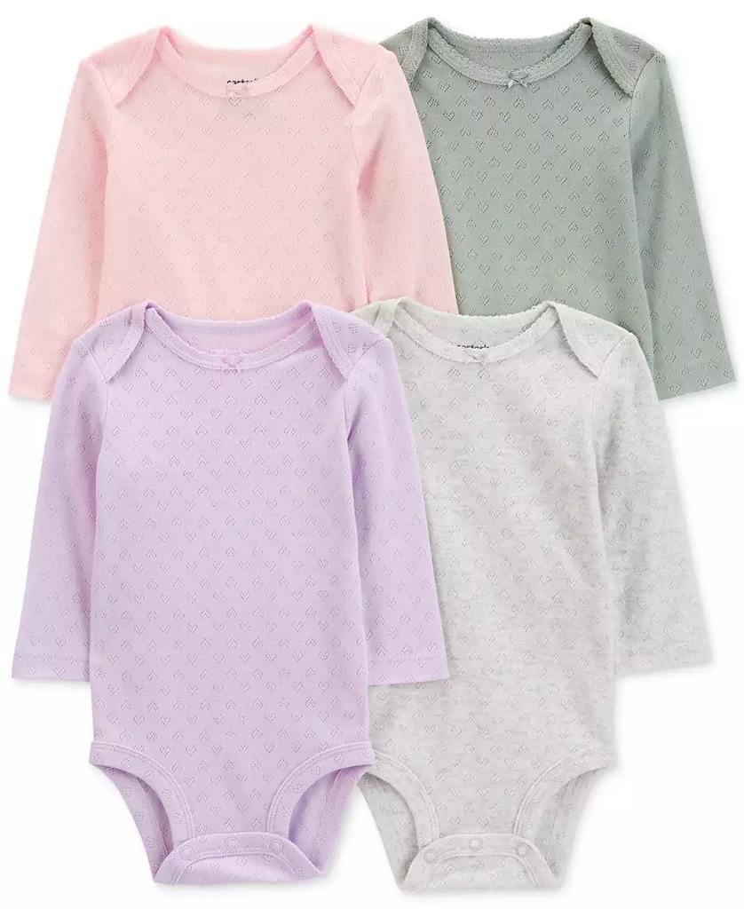 Carter's Baby Girls Long-Sleeve Pointelle Bodysuits, Pack of 4