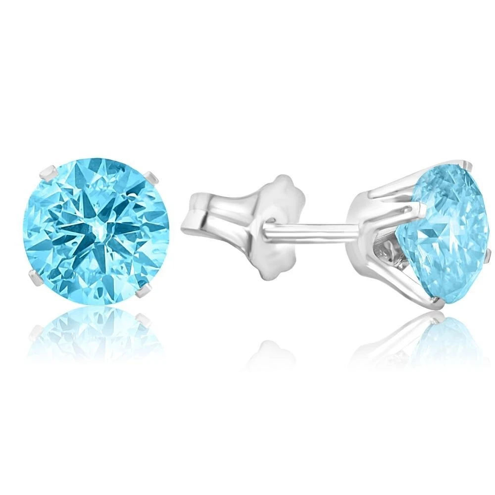 Pompeii3 2ct Blue Moissanite Studs 14K White Gold Earrings 2
