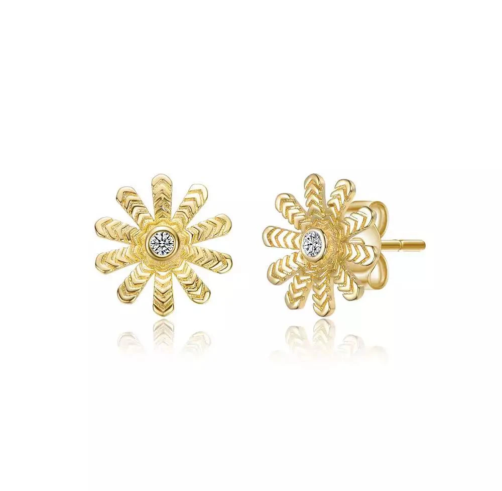 Genevive Dainty 14K Gold Plated Cubic Zirconia Flower Stud Earrings