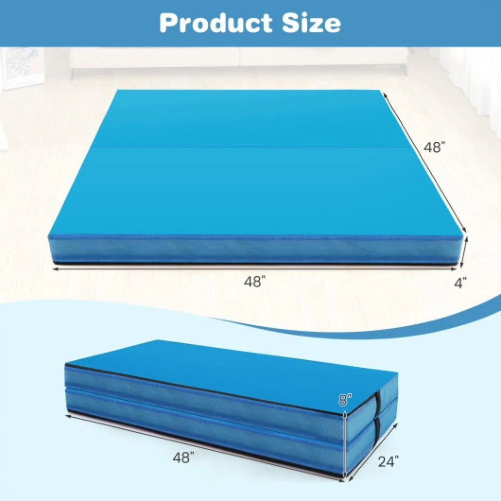 Hivvago 4ft x 4ft x 4in Bi-Folding Gymnastic Tumbling Mat with Handles and Cover-Blue 4