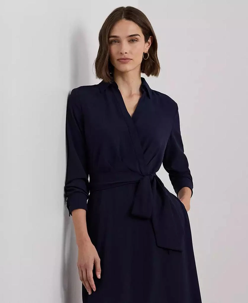 Ralph Lauren Women's Self-Belt Long-Sleeve Surplice Georgette Midi Dress 5
