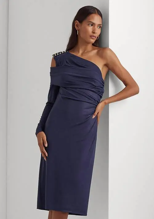Ralph Lauren Women's Foil-Print Jersey One-Shoulder Cocktail Dress 4
