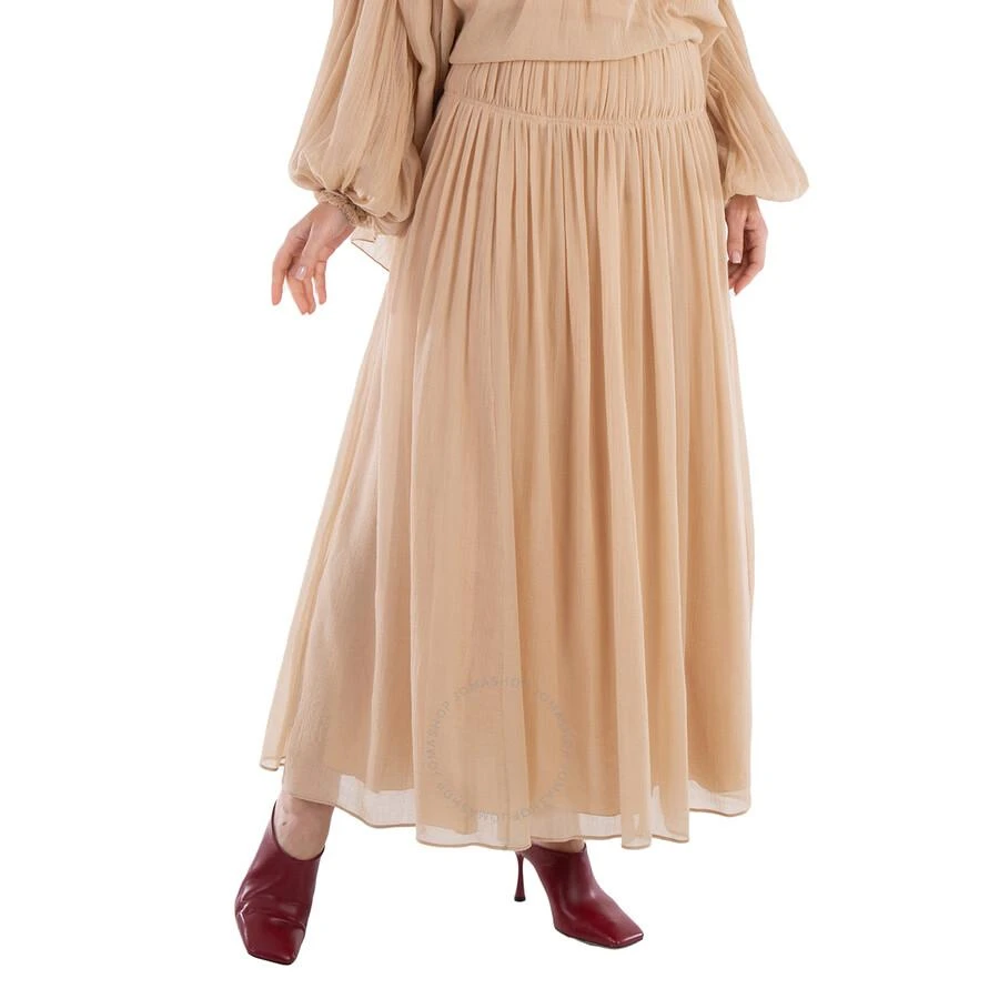 Chloé Ladies Barley Brown Wool Flared Long Skirt 2