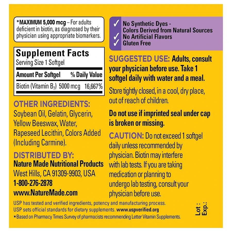 Nature Made Maximum Strength Biotin 5000 mcg Softgels 3