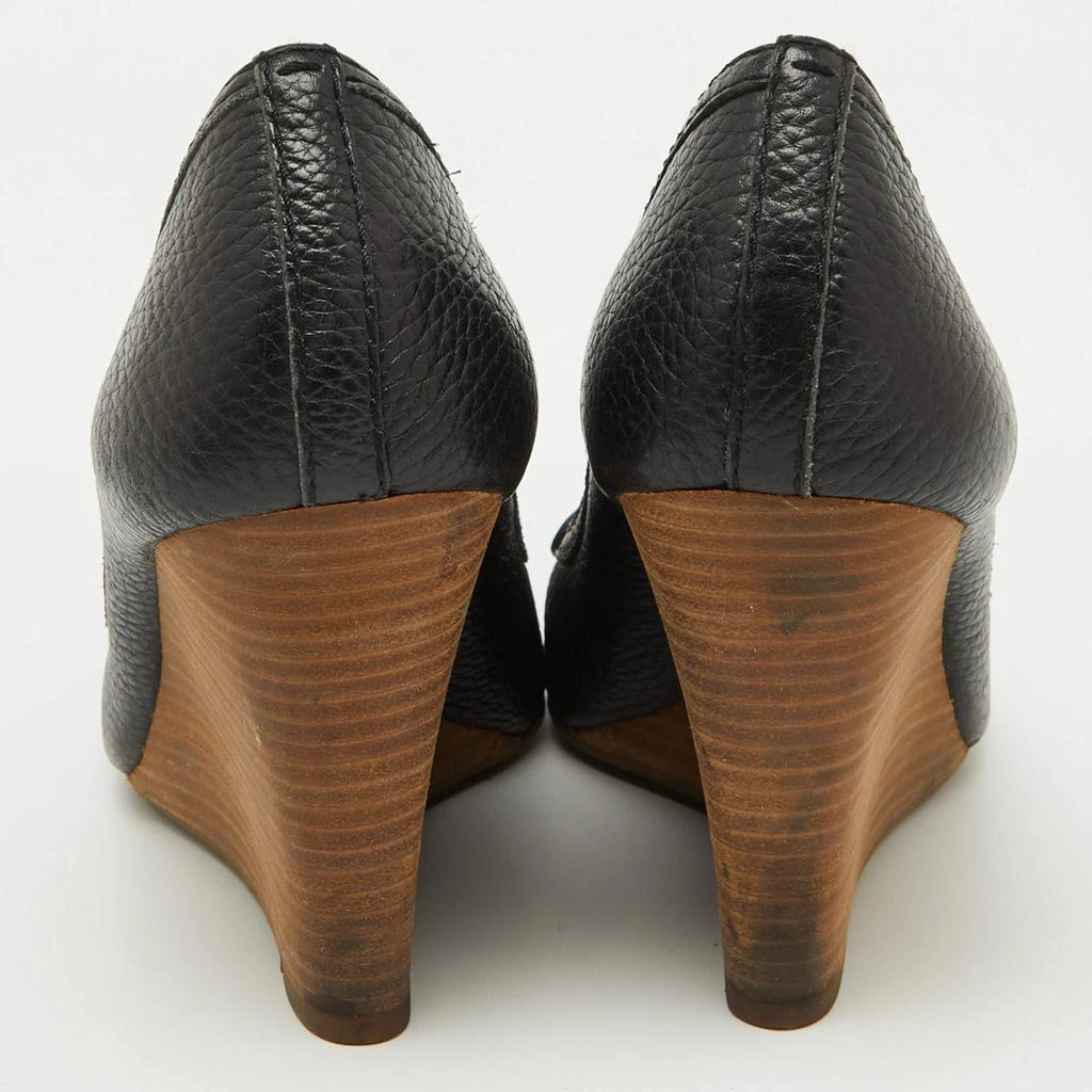 Tory Burch Tory Burch Black Leather Logo Peep Toe Wedge Pumps Size 38 5