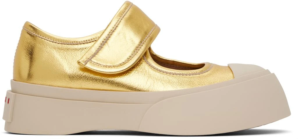 Marni Gold Leather Mary Jane Ballerina Flats