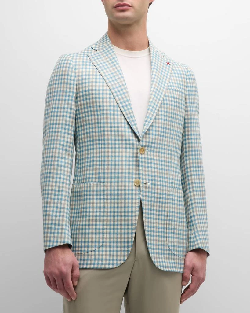 Isaia Men's Check Linen-Blend Sport Coat 4