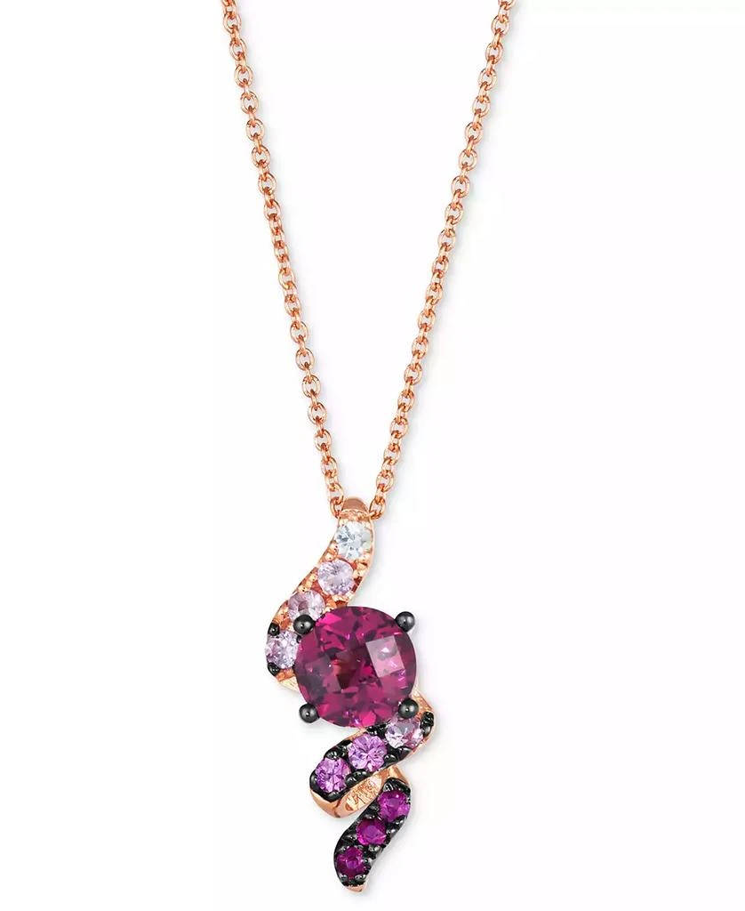 Le Vian Ombré® Raspberry Rhodolite (1-1/10 ct. t.w.) Pink Sapphire Ombré (1/4 ct. t.w.) 
White Sapphire (1/20 ct. t.w.) Spiral Adjustable 20" Pendant Necklace in 14k Rose Gold 1