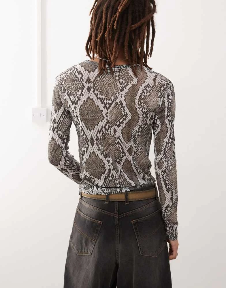 COLLUSION COLLUSION long sleeve t-shirt in snake print tissue mesh 4