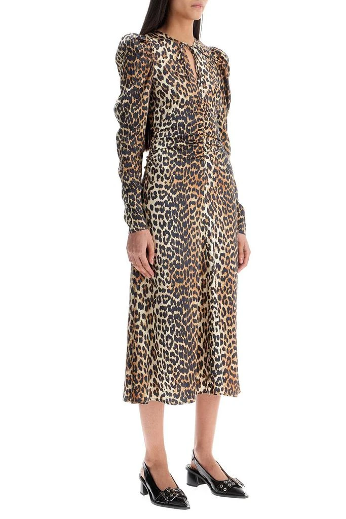 Ganni Ganni Leopard Print Satin Ruched Midi Dress 2