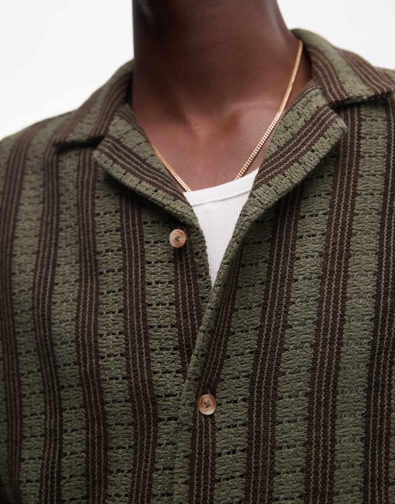 Topman Topman short sleeve knitted crochet shirt in green