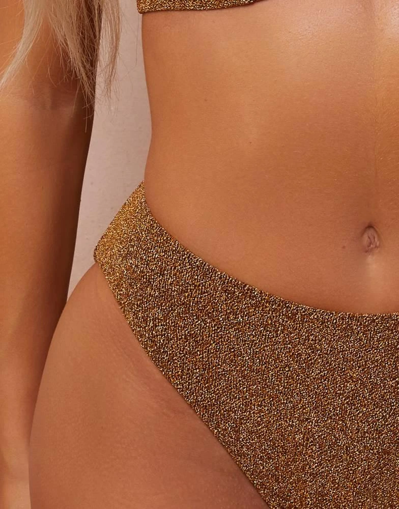 Wolf & Whistle Wolf & Whistle Fuller Bust x Abby Benson high waist bikini bottom in gold 4