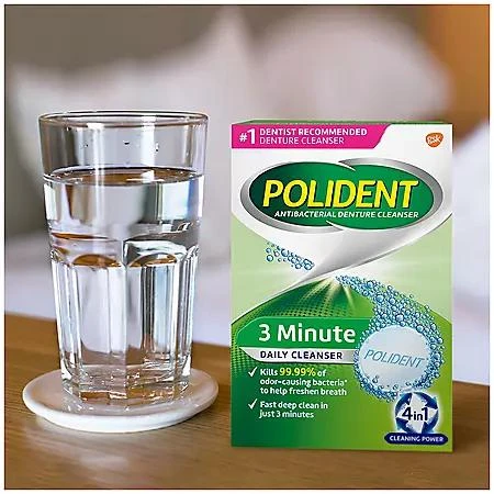 Polident Polident 3-Minute Triple-Mint Antibacterial Denture Cleanser, Effervescent Tablets, 120 ct., 2 pk. 10