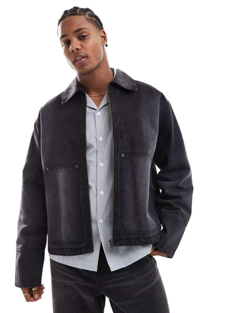Weekday Weekday Alvaro relaxed jacket with front pockets in washed black 2