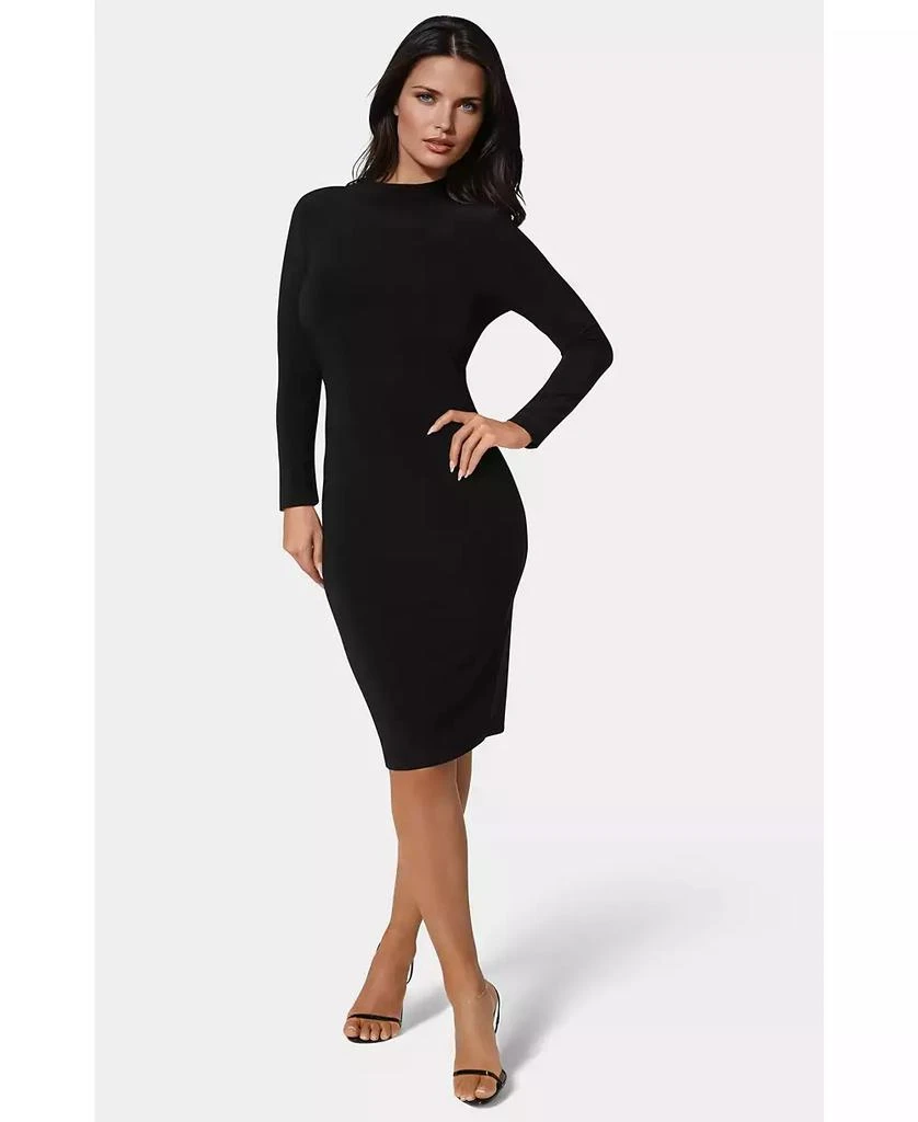 Bebe Women's Low Back Mock Neck Long Sleeve Midi Dress - Black