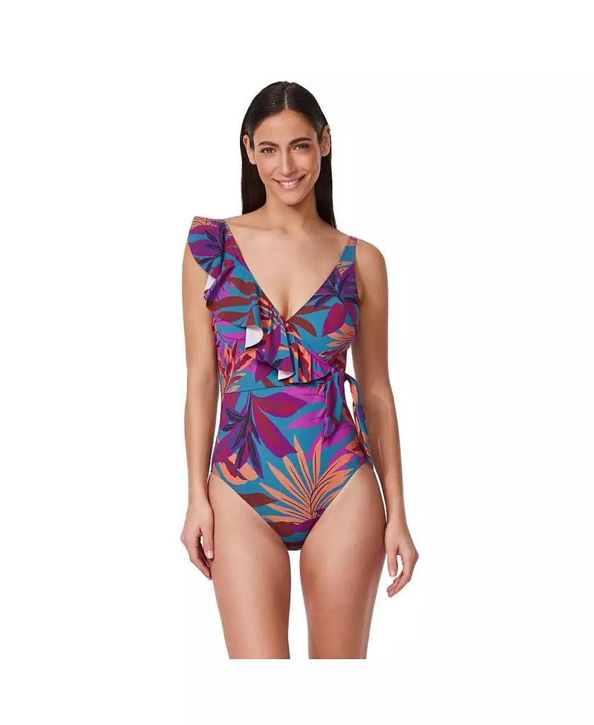 Profile by Gottex Women
s Plantopia V-Neck Surplice Ruffle One Piece