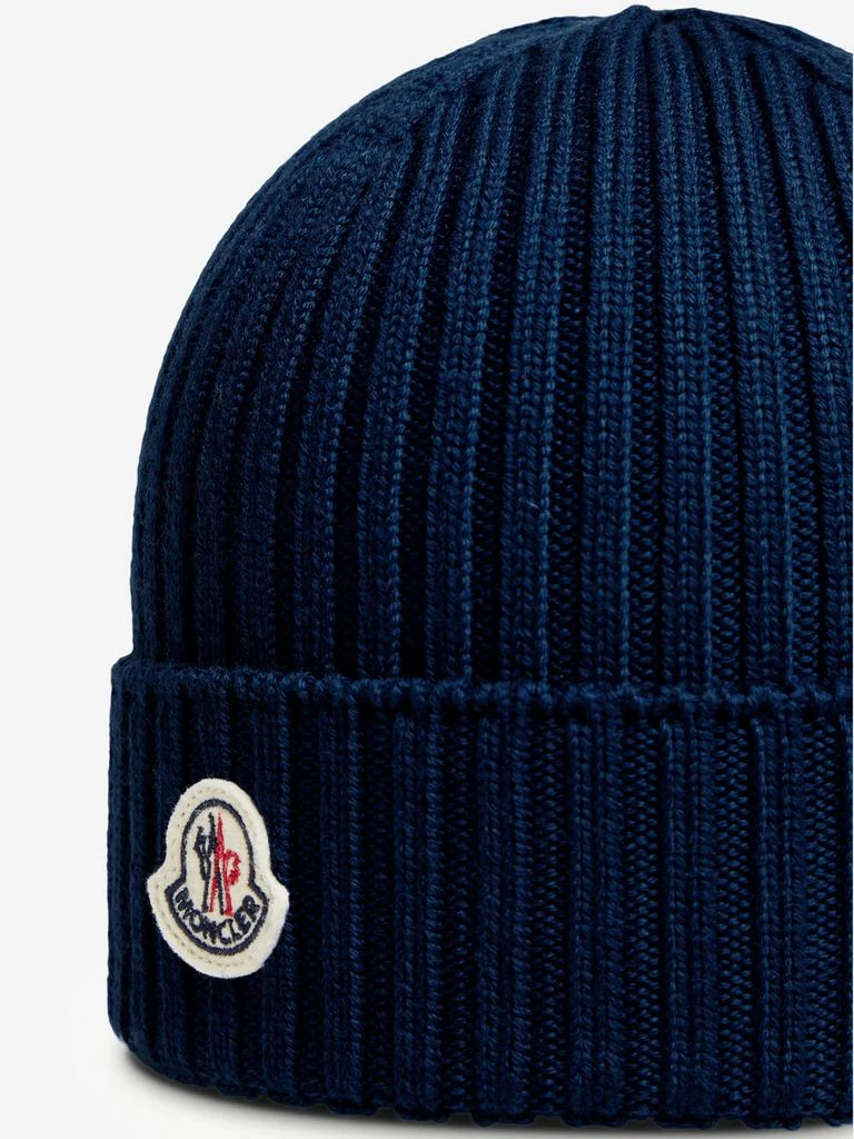 Shop Moncler Enfant Kids Wool Knit Beanie Hat in Navy on  display picture 3