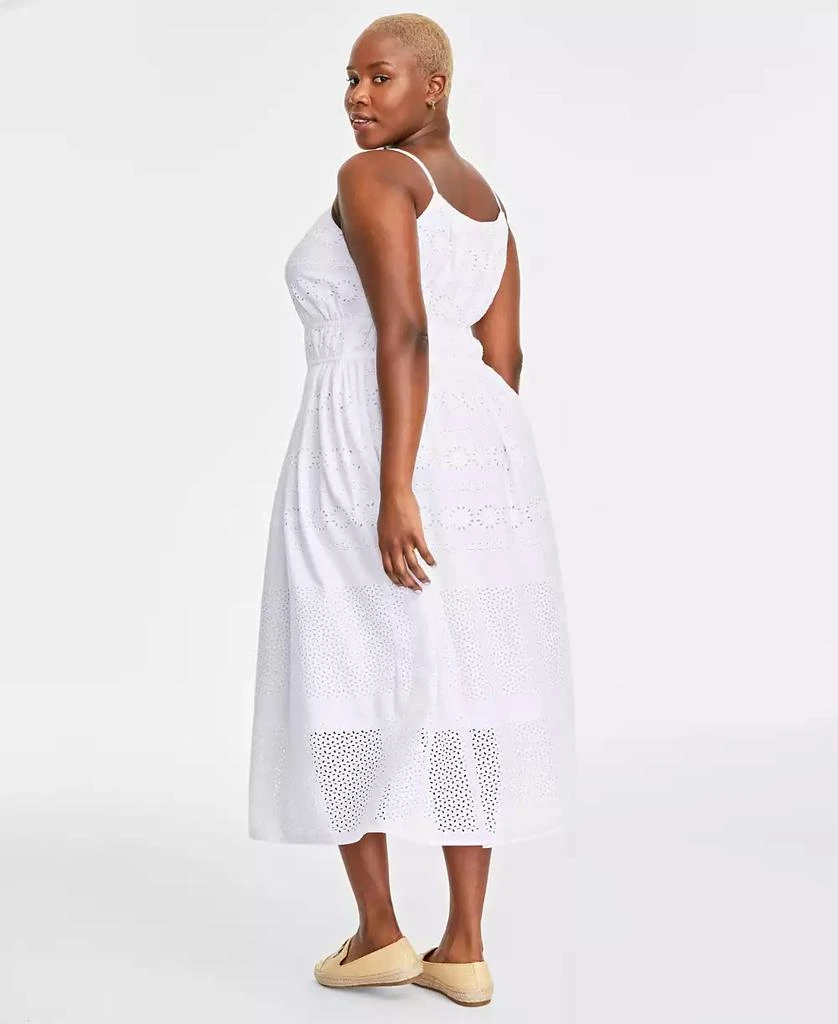 On 34th Trendy Plus Size Cotton Eyelet Smocked-Waist Dress, Created for Macy's 4