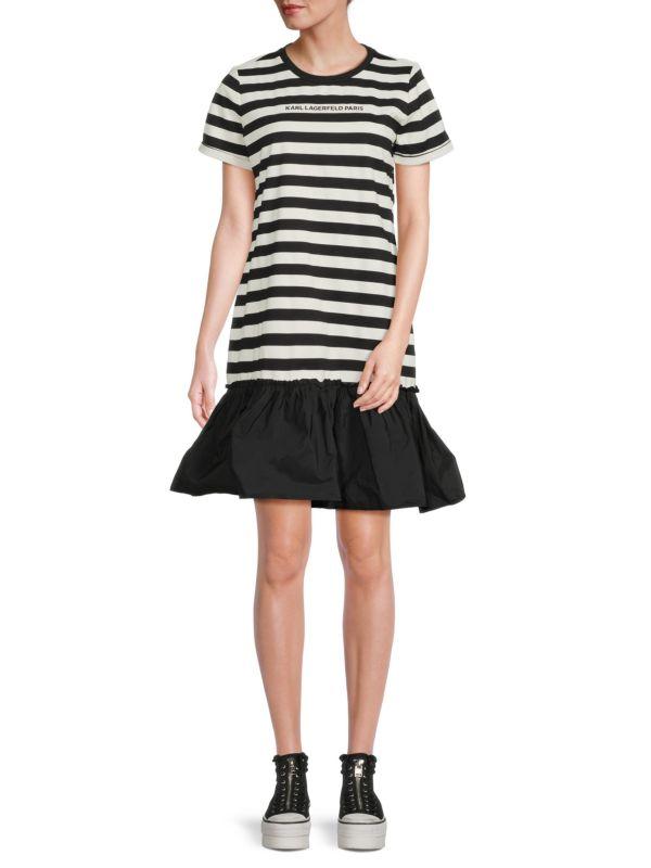 Karl Lagerfeld Paris Striped Logo Mini Dress