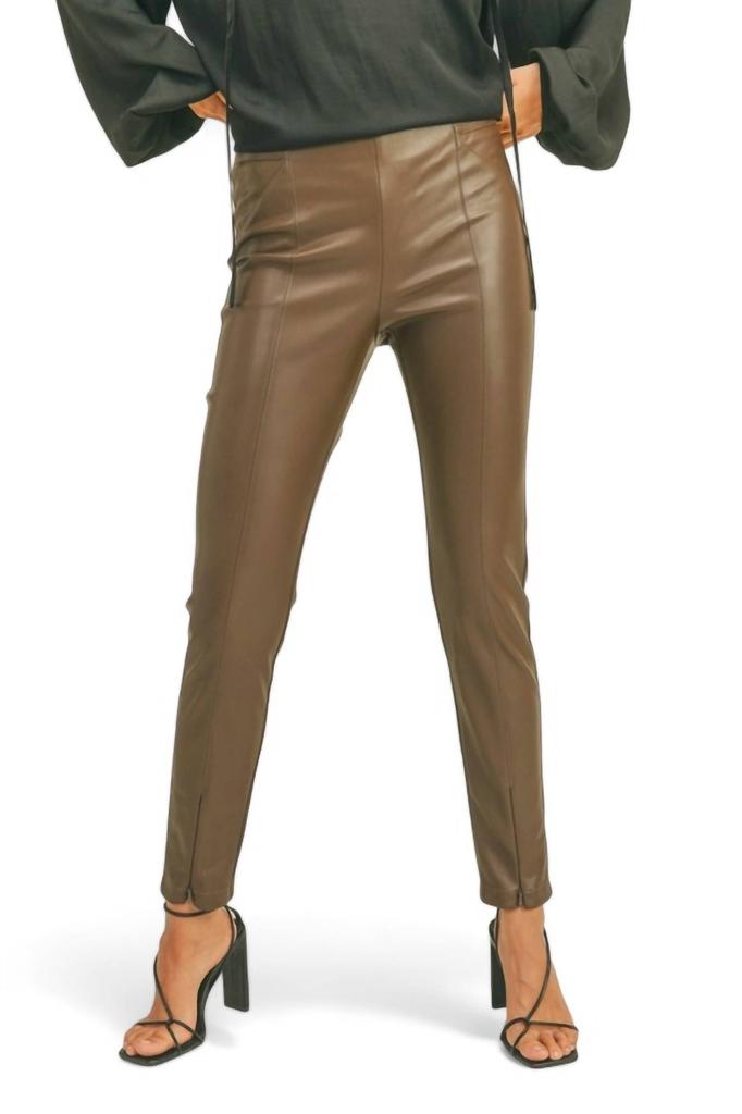 Miou Muse Leather Ponte Pants In Chocolate