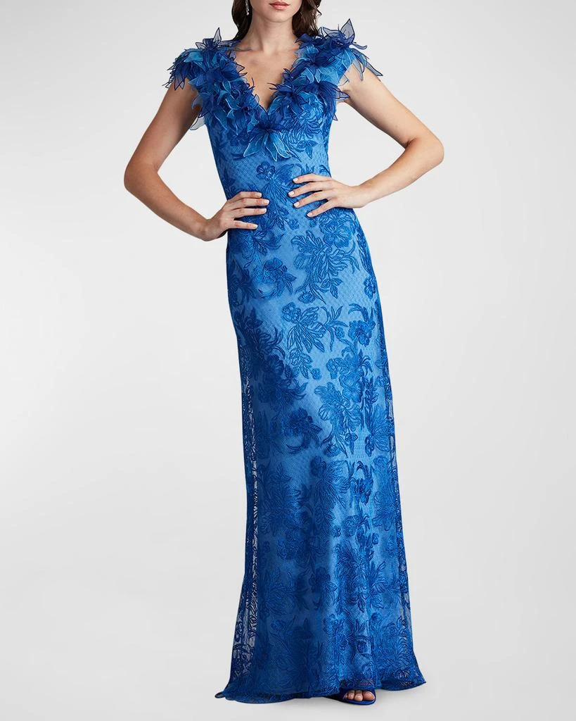 Tadashi Shoji A-Line Floral-Embroidered Applique Gown 2