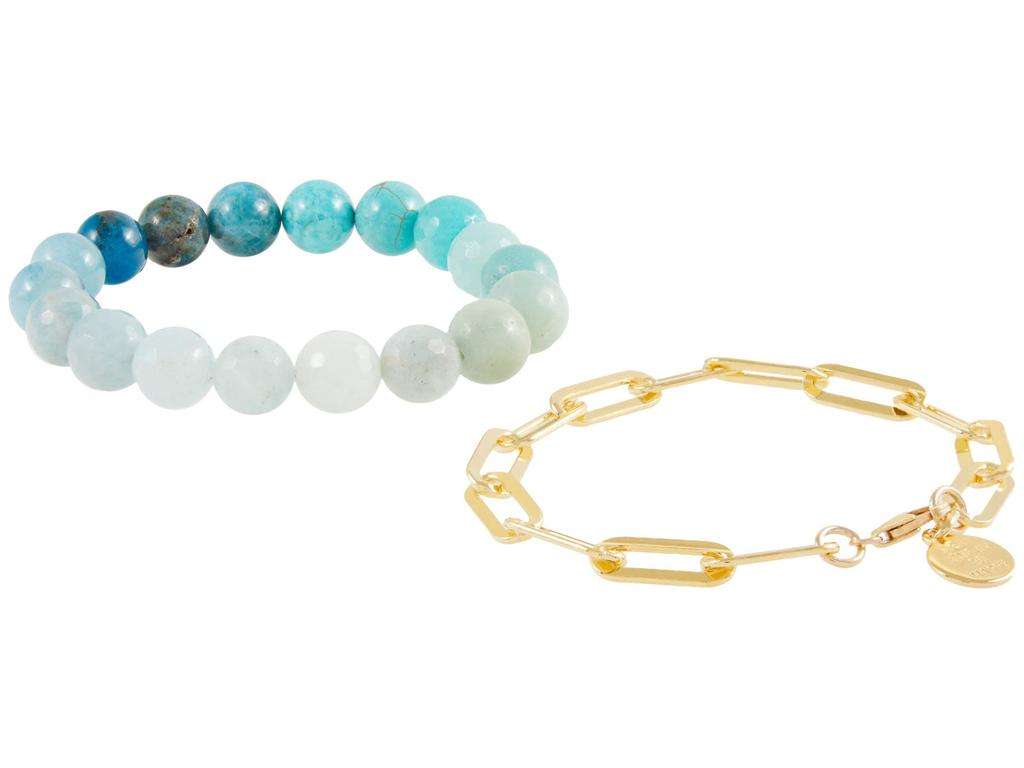 Dee Berkley Aquamarine Ombre and Paperclip Chain Bracelet Stack