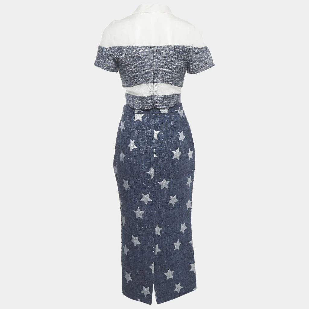 Marina Qureshi Marina Qureshi Blue Jacquard Tweed Top and Skirt Set S 2