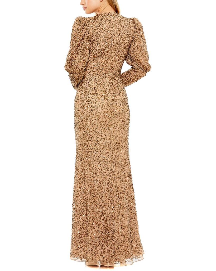Mac Duggal Puff Sleeve Beaded Gown