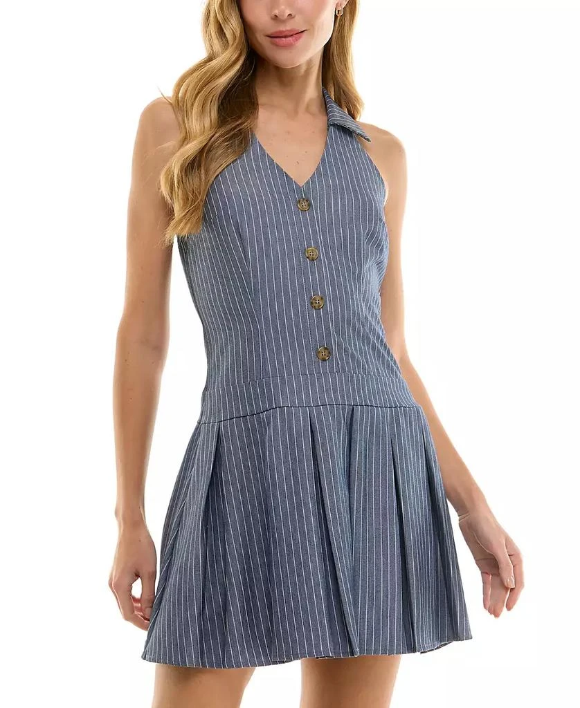 Shop Juniors' Pinstripe Halter Pleated Mini Dress on Sale at BeyondStyle   Get 49% Off Juniors' Pinstripe Halter Pleated Mini Dress with Limited-Time  Flash Deals, Exclusive Discounts, and Special Offers. Enjoy Unbeatable