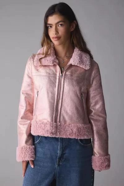 Unreal Fur Unreal Fur Métallique Faux Fur Trim Aviator Jacket 1
