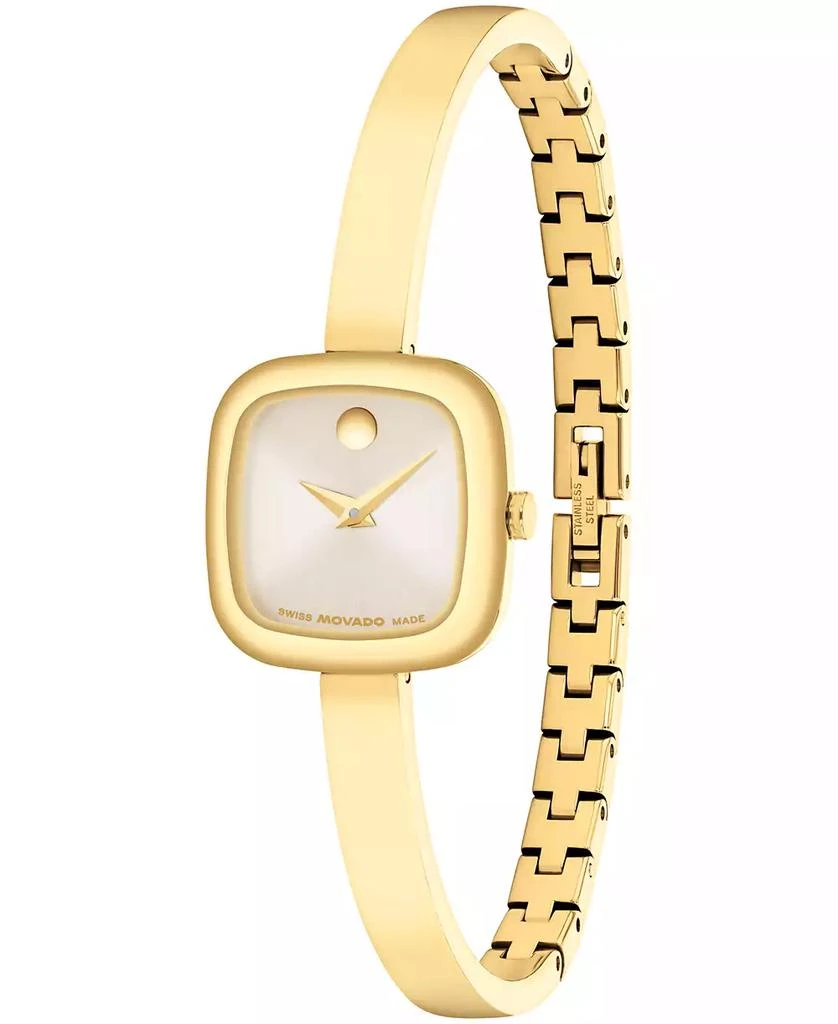 Movado Women's Museum Cushion Swiss Quartz Yellow PVD Steel Bangle Watch, 21.50mm 2