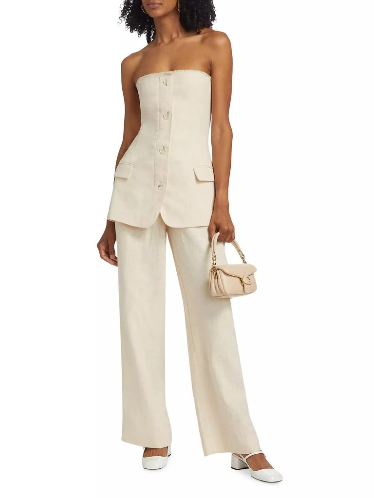 Ronny Kobo Spencer Cotton-Linen Strapless Blazer 2