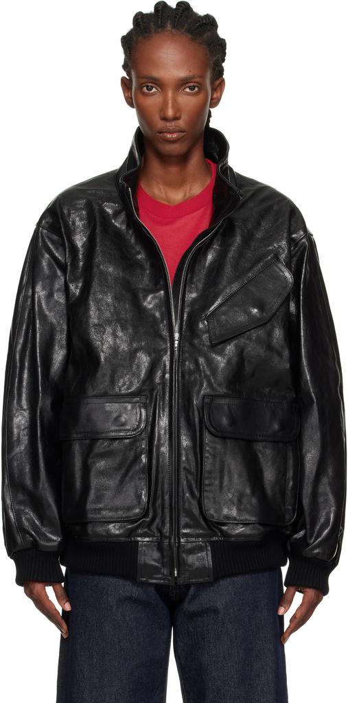 Shop Black Heavy Lamb Leather Zip Jacket on Sale at