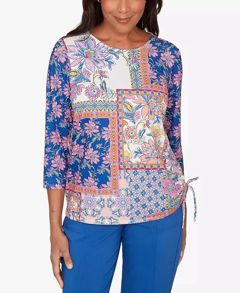 Alfred Dunner Women
s  The Royal Treatment Geometric Floral Tie Ruched Top
