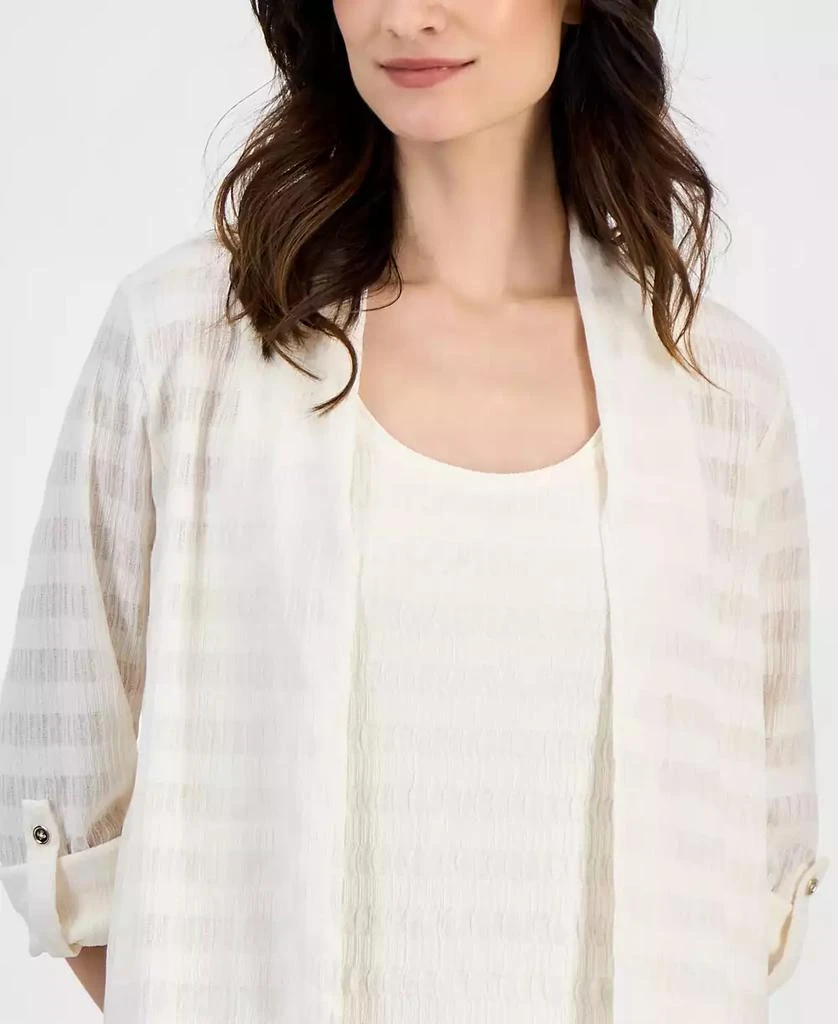 Anne Klein Women's Textured-Knit Open-Knit Roll-Tab-Sleeve Cardigan 3