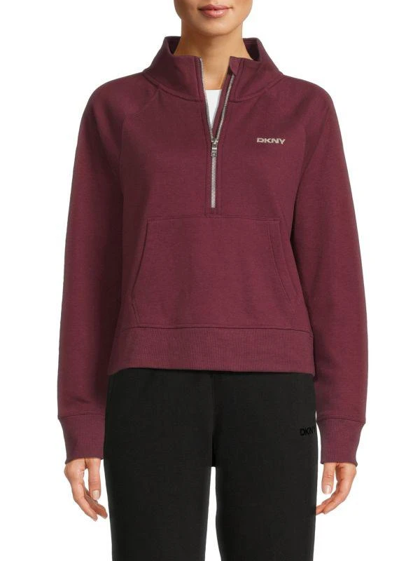 DKNY Sport Mini Stud Logo Cotton-Blend Half-Zip Sweatshirt