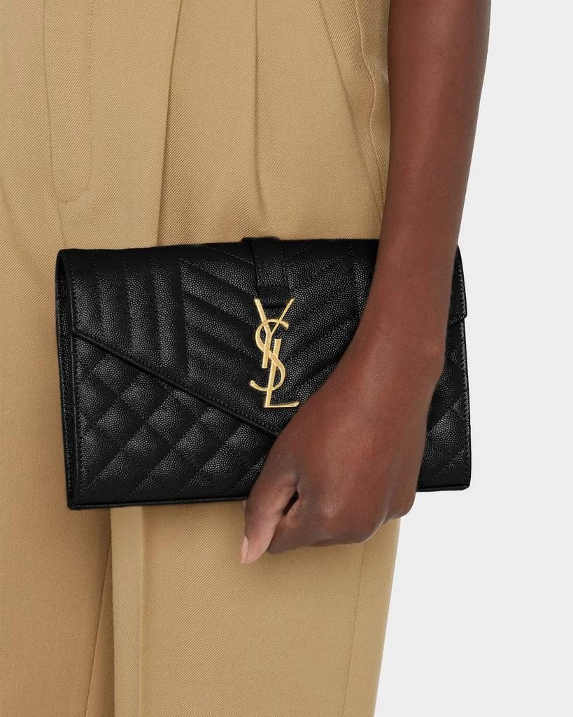 Yves Saint Laurent Envelope Flap YSL Clutch Bag in Grained Leather 3