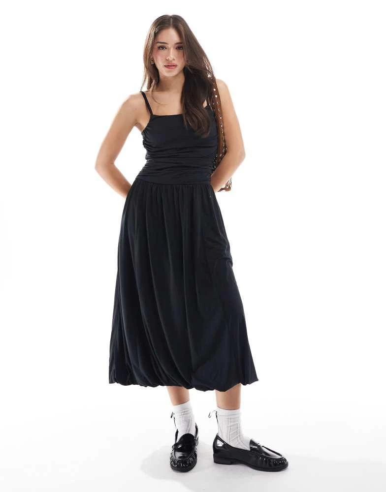 HOLLISTER Hollister strappy back puffball maxi dress in black 1