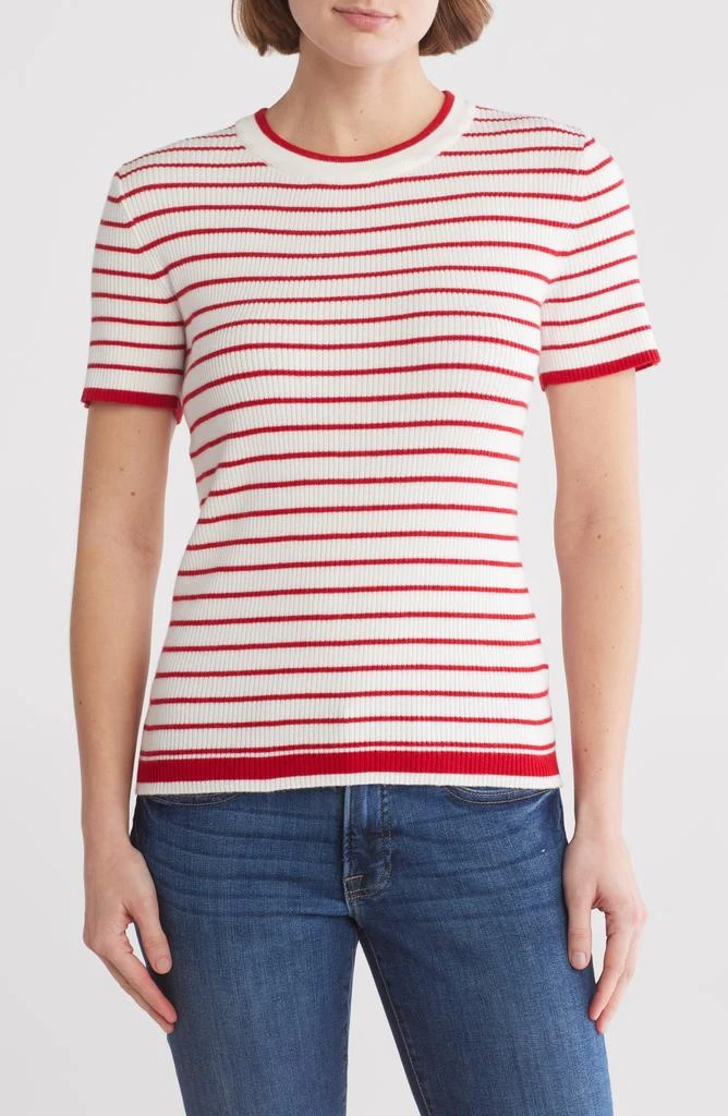 Bobeau Short Sleeve Ribbed Striped Sweater 1