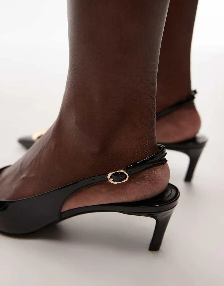 Mango Mango sling back kitten heel with gold accents in black 3