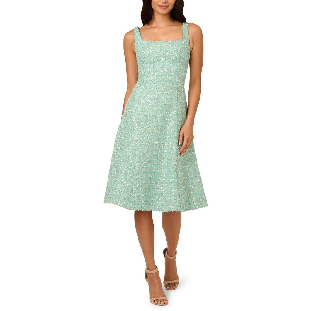 Adrianna Papell Womens Boucle Sequined Fit & Flare Dress 1