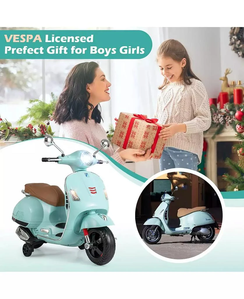 Mecale 12V Kids Electric Motorcycle Licensed VESPA with Music and Training 7