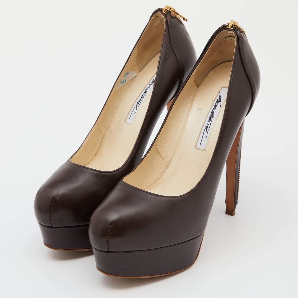 Brian Atwood Brian Atwood Brown Leather Chain Heel Platform Pumps Size 38.5