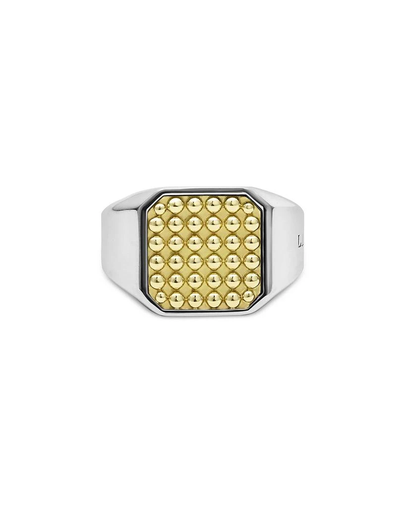 LAGOS Men
s 18K Yellow Gold 
Sterling Silver Anthem Caviar Beaded Square Ring 3