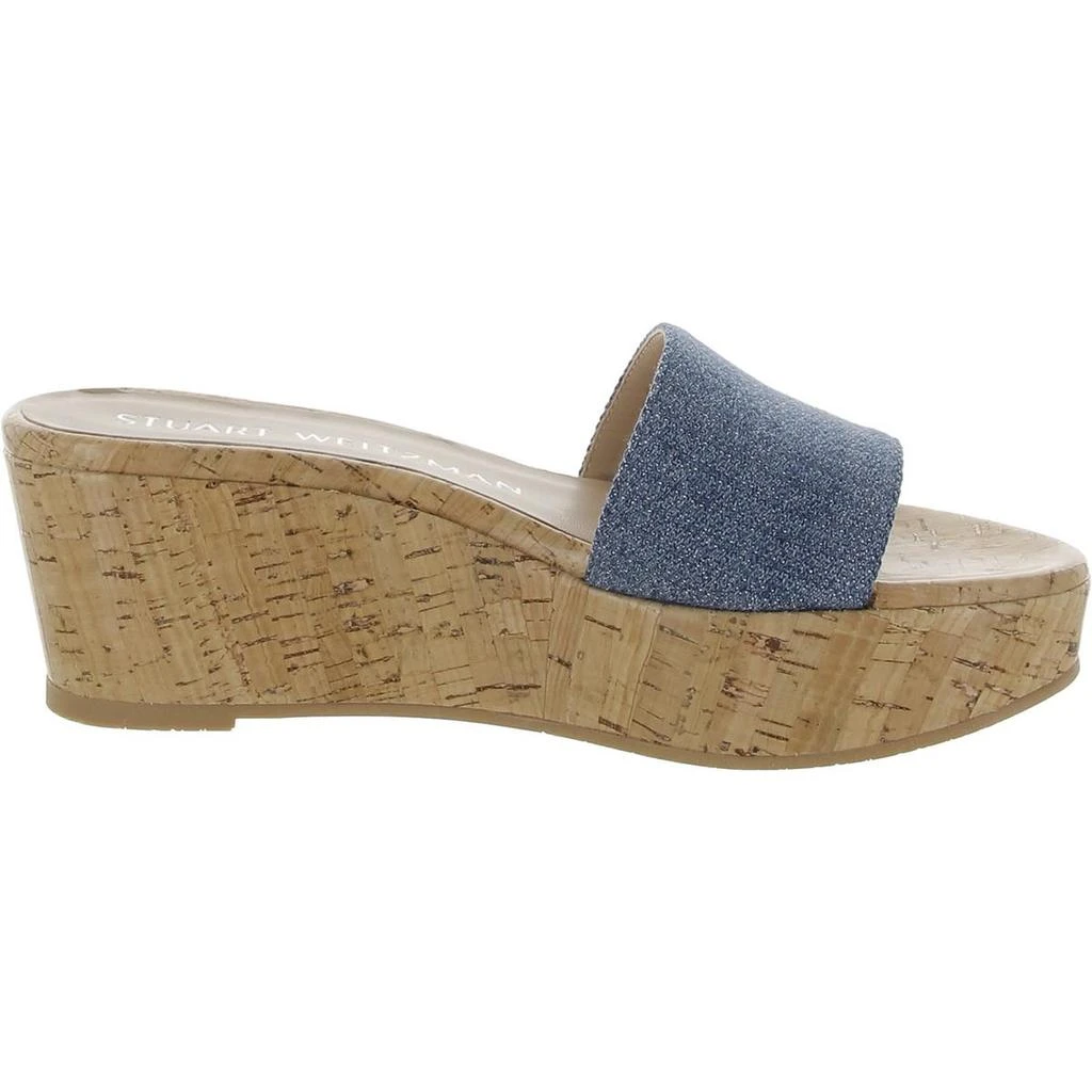 Stuart Weitzman Womens Denim Cork Wedge Sandals 2