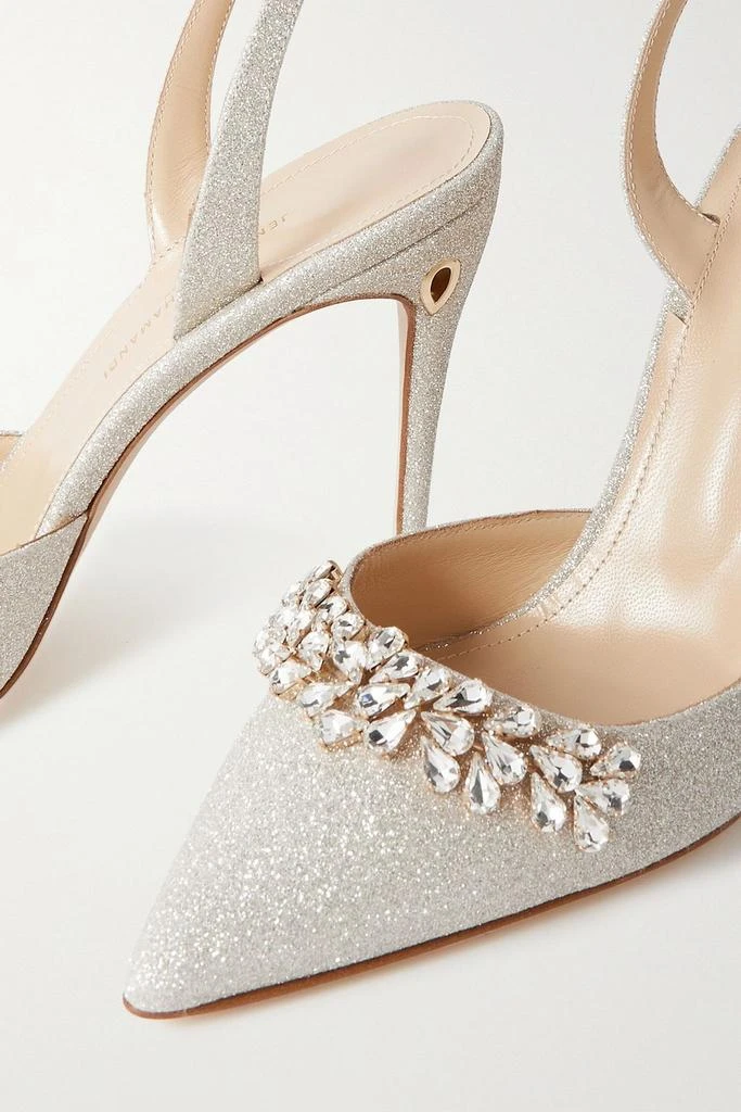 Jennifer Chamandi Vittorio 105 crystal-embellished glittered woven slingback pumps 4