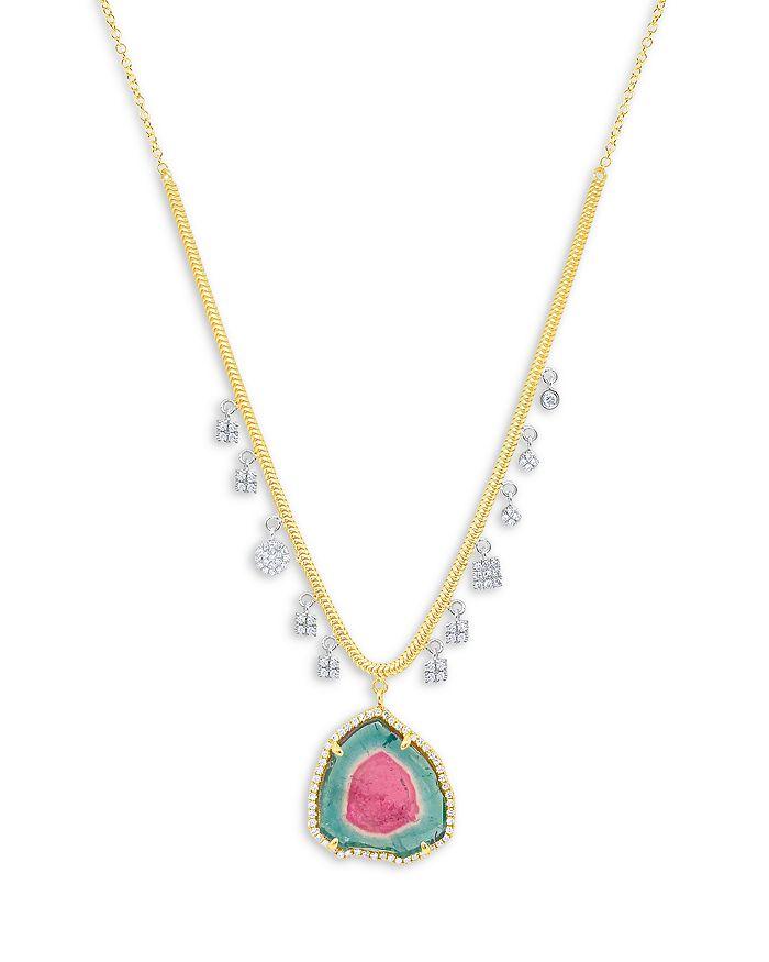 Meira T 14K White & Yellow Gold Watermelon Tourmaline & Diamond Dangle Pendant Necklace, 16-18"