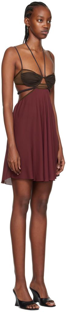 Nensi Dojaka Burgundy Draped Double Bra Minidress